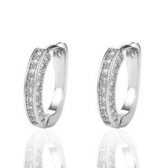 New Oval 925 Silver  Oval Diamond Hoop Earrings - Picture 4 of 4